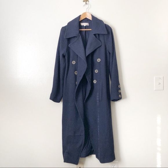 Free People Jackets & Blazers - Free People Navy Textured Long Trench Coat